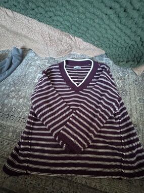 American Eagle Outfitters Plum and White Striped Knit Sweater